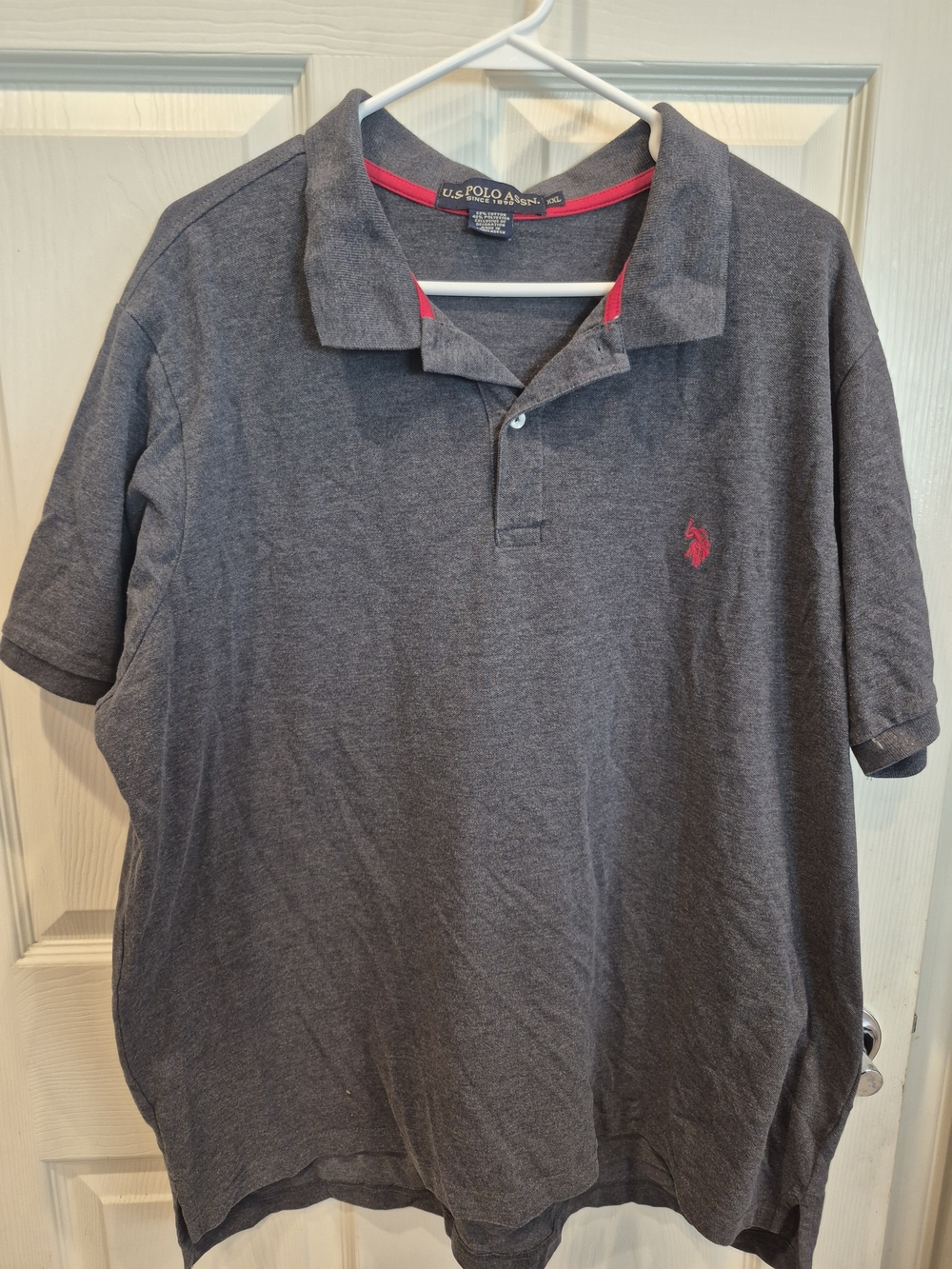 5/25 U.S. Polo Assn. Men's Dark Gray Polo with Pink Logo Trim